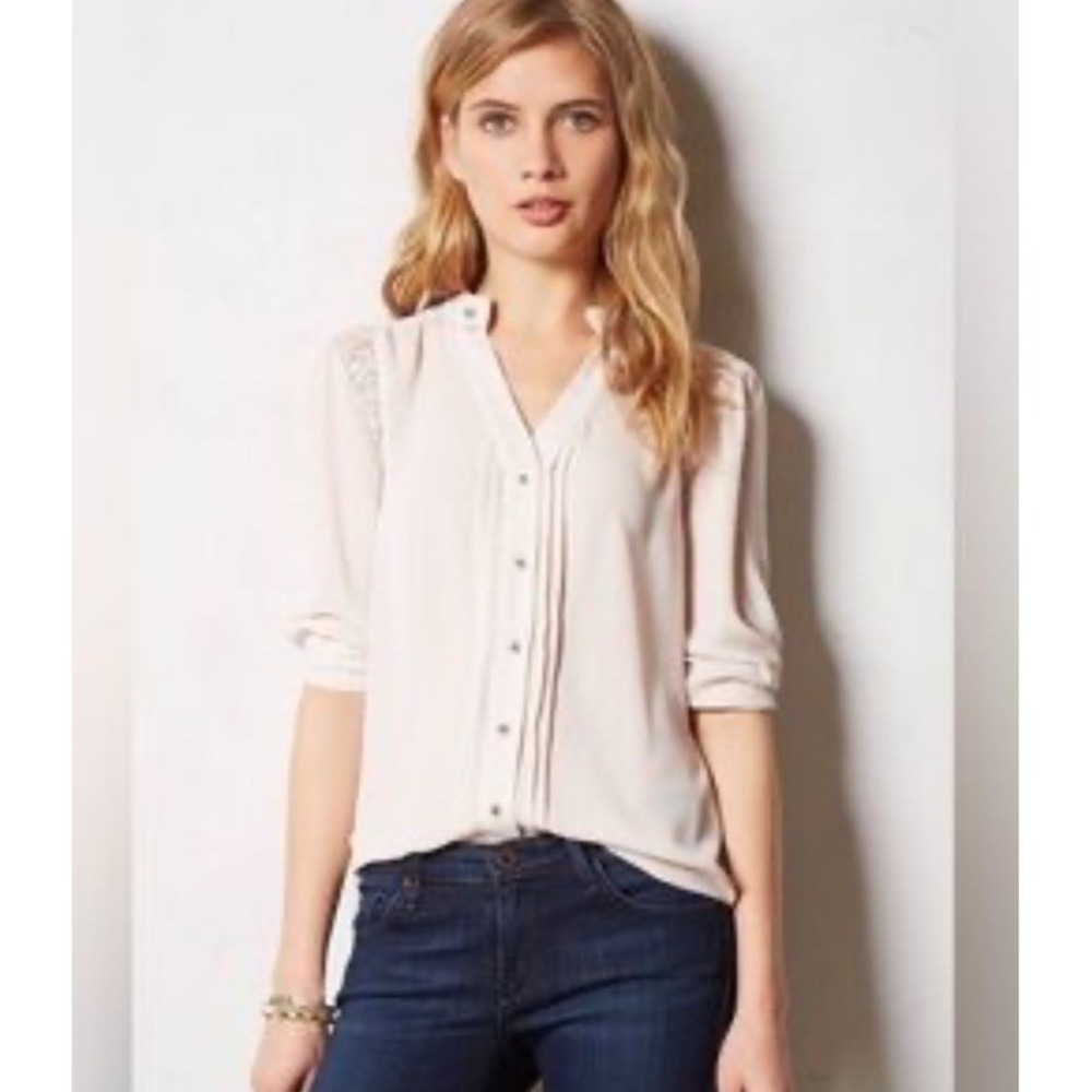 Anthropologie Moulinette Soeurs Blouse Size 4 Pink Blush Lace Workwear Dressy - Picture 2 of 9
